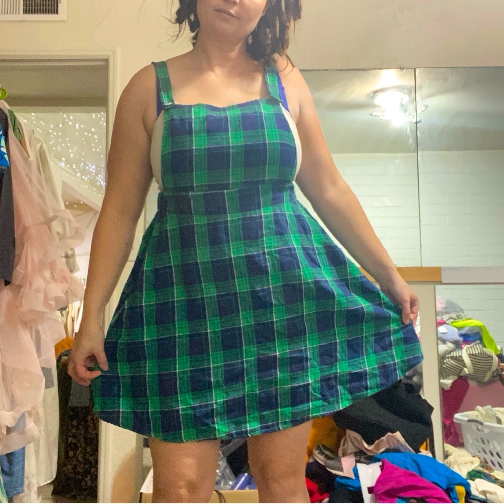 Overall Mini Dress Bib Skirt Flannel Plaid Green and black 1XL SHEIN  curve